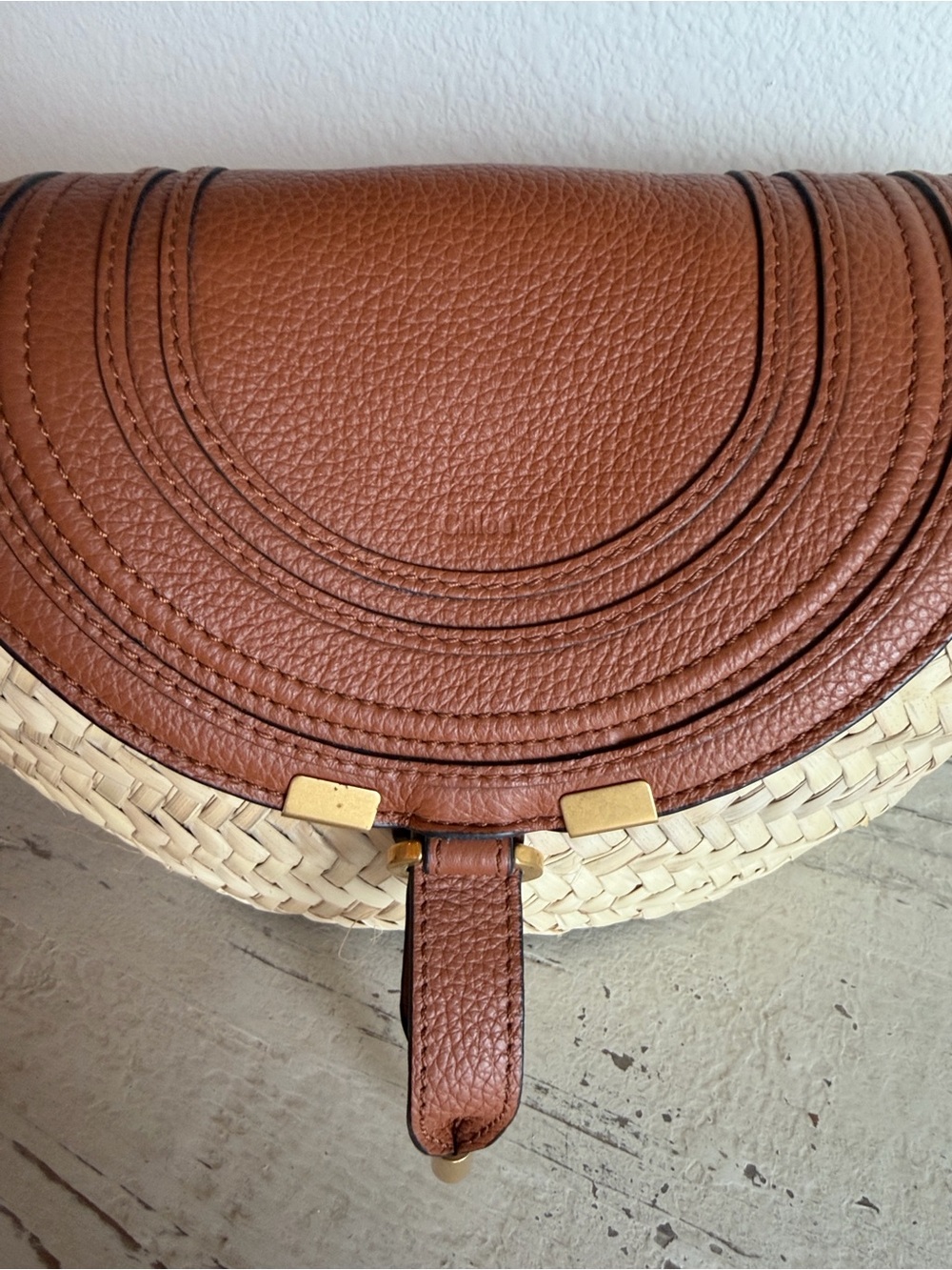 Chloé Marcie Leather & Raffia Crossbody Bag - Picture 2 of 5